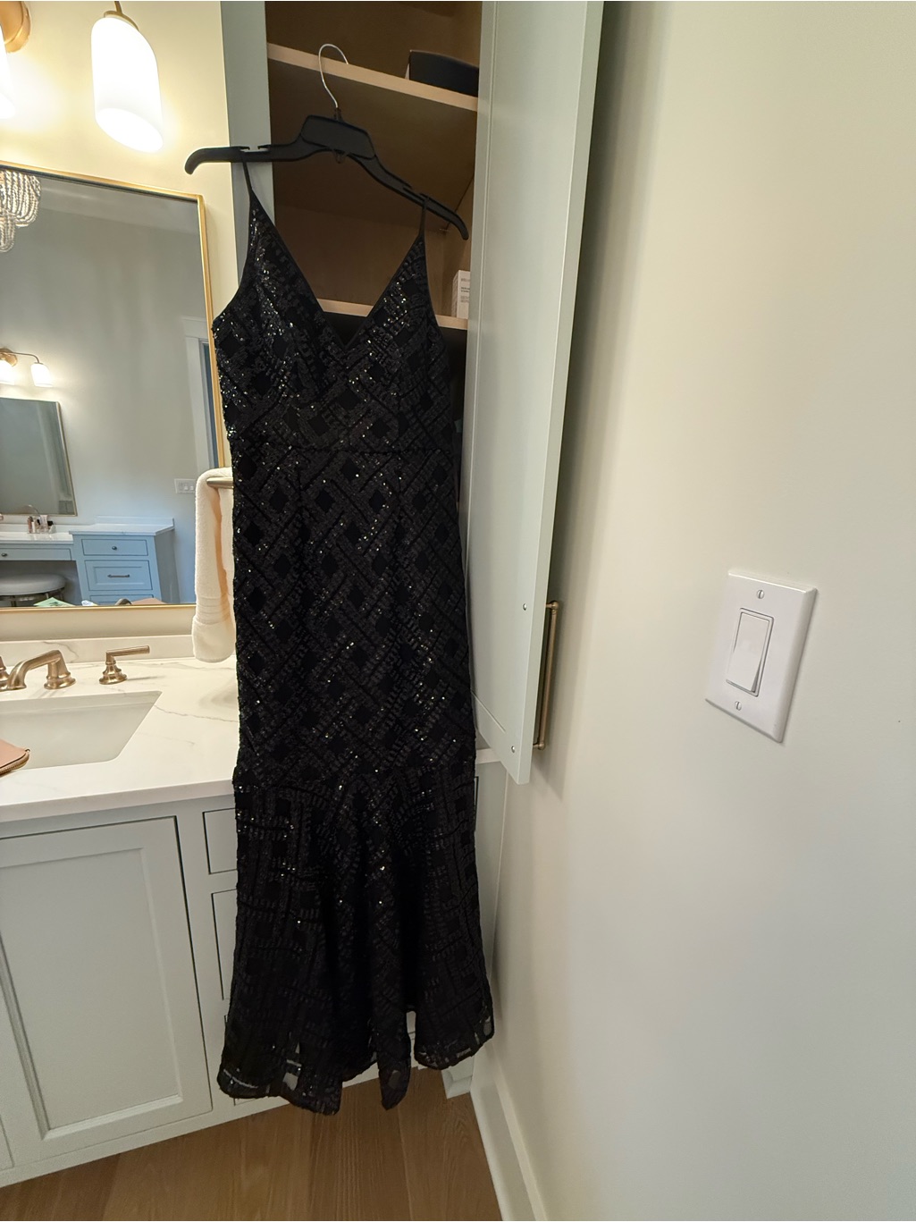 Eliza J Black Sequin V-Neck Mermaid Dress
